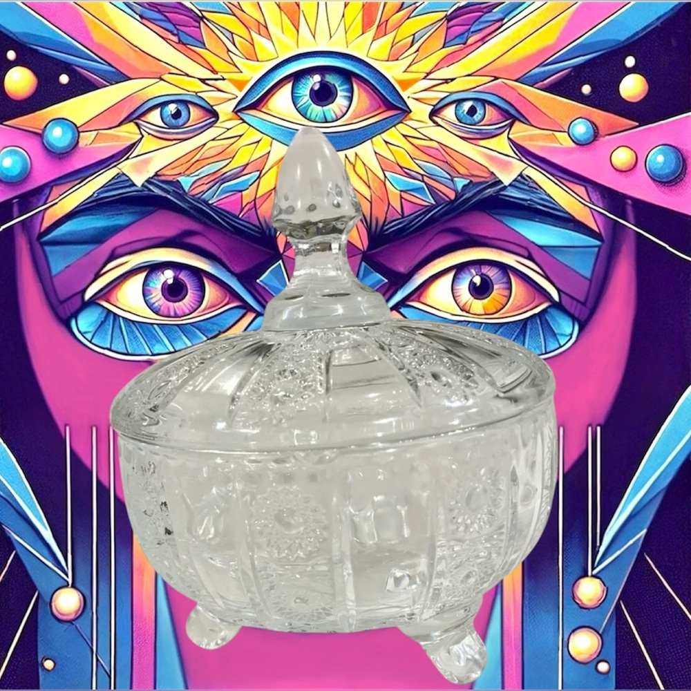 Vintage 1964 Delisoga 3-Footed Diamond Cut Starburst Pattern Candy Dish